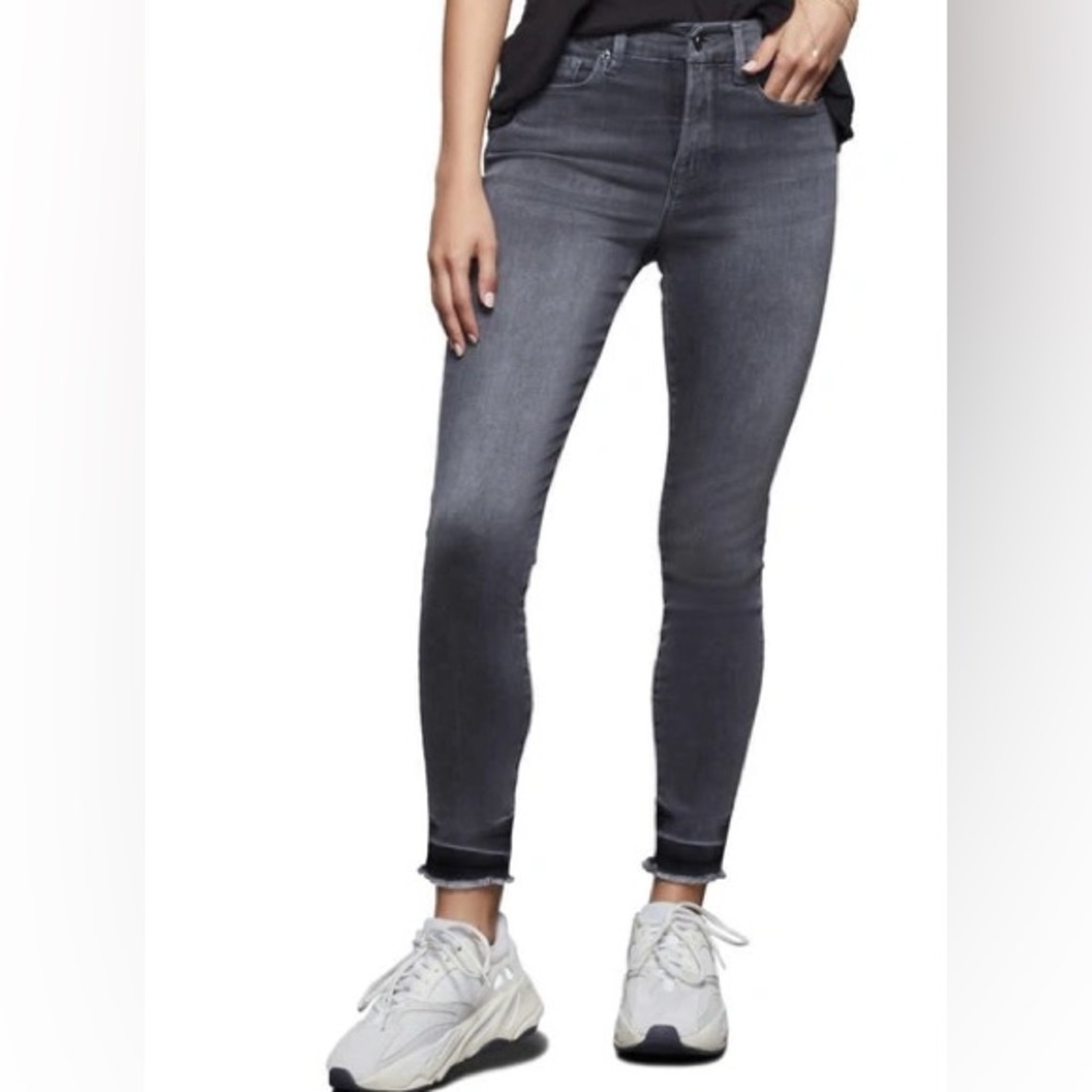 GOOD AMERICAN Grey High Rise Good Waist Raw Hem Jeans